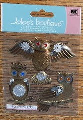 RARE Jolees ~ Steampunk Owls ~ On Branches With Gem Eyes Card Scrapbook Stickers