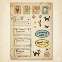Retro Cat Embellishments Junk Journal Kit Scrapbook Kit