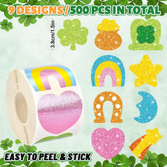 Whaline St. Patrick’s Day Stickers Roll Holographic Seal Stickers Sparkly Funny