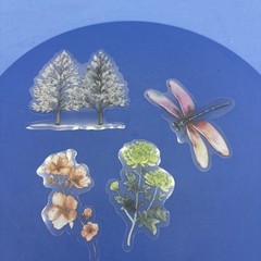 Floral Die Cut Stickers Clear Dragonfly Trees Flowers Pink Green Purple White