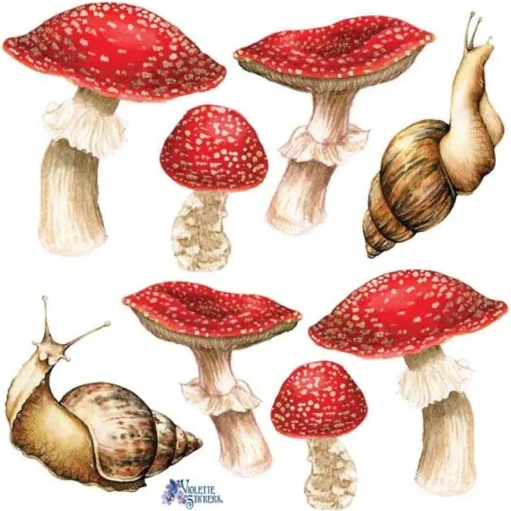 Violette Stickers – Mushrooms & Snails – 1 Woodland Sticker Sheet – Scrapbooks