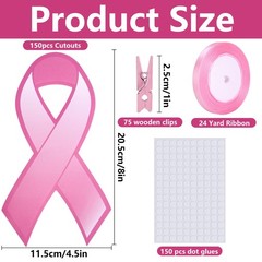 150 PCS Breast Cancer Ribbon Pink Awareness Cutouts Wooden Clips 24 Yards