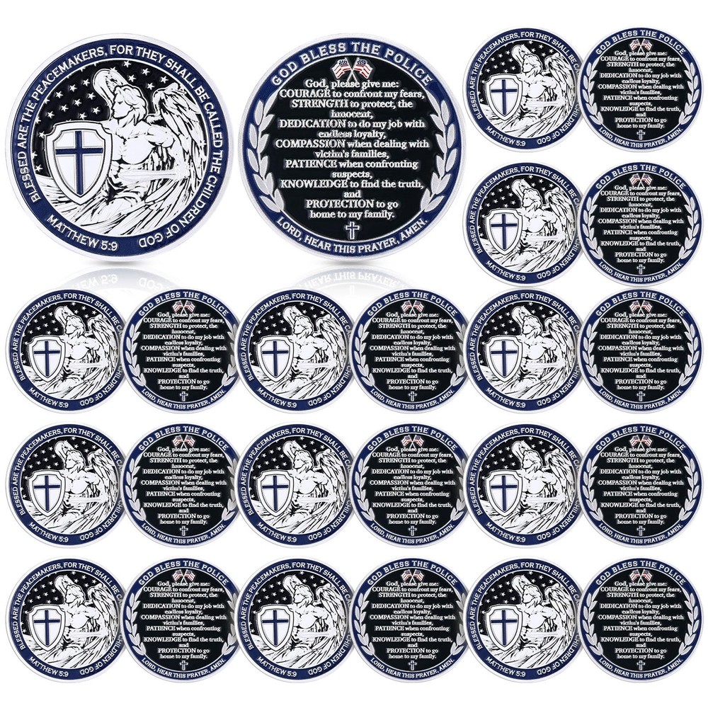 20 Pcs Police Challenge Coins, Saint Michael Prayer, Law Enforcement Gifts