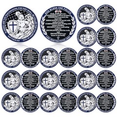 20 Pcs Police Challenge Coins, Saint Michael Prayer, Law Enforcement Gifts