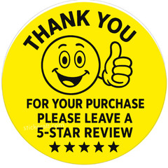 50 pcs Green Thank You Stickers 2” Round – 5 Star Review Labels with Smiley Face