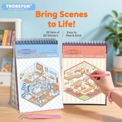 20 Sets DIY 3D Sticker Scene Collection Book, Miniature Cute Cartoon Animal Stic