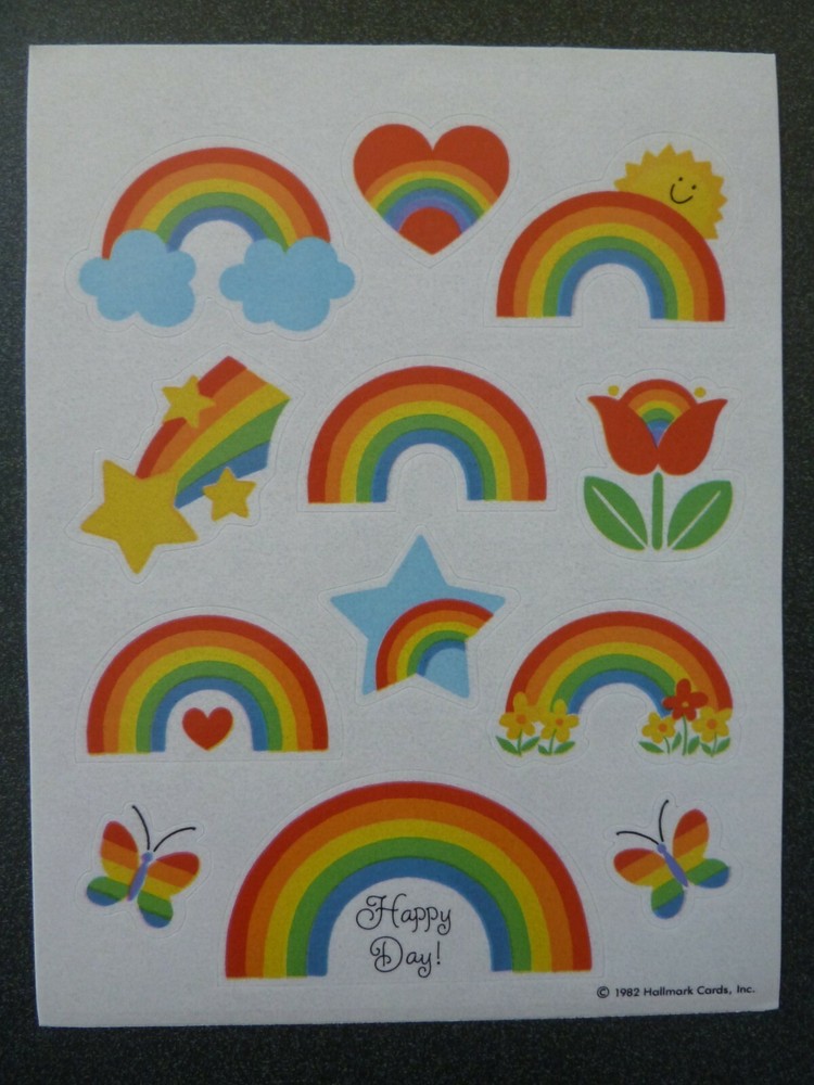 Vintage 1982 Hallmark Stickers Sheet Rainbows Butterfy Flowers Hearts Stars RARE