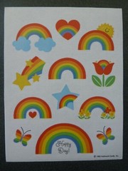 Vintage 1982 Hallmark Stickers Sheet Rainbows Butterfy Flowers Hearts Stars RARE