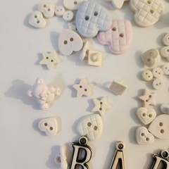 UNUSED Decorative Buttons PASTEL BABY HEARTS STARS BRADS Craft Sewing Scrapbook