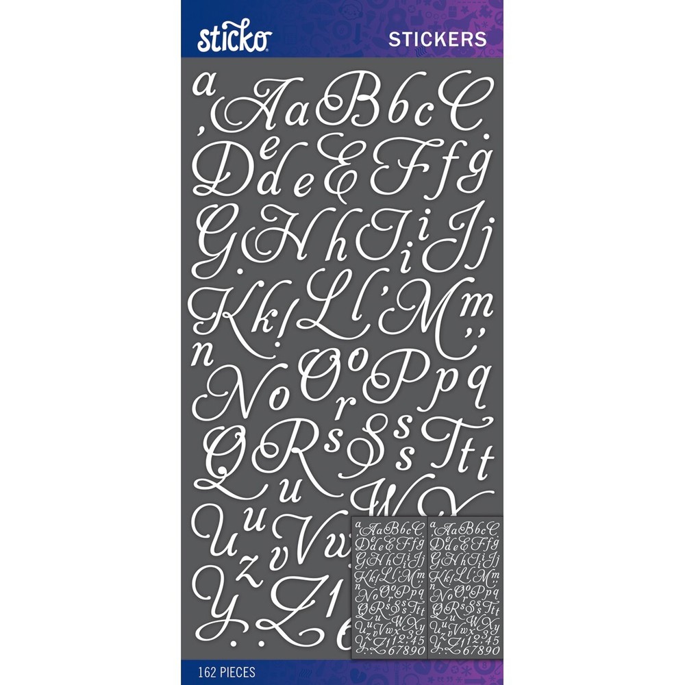 STICKO ALPHABET STICKERS – WHITE APHRODITE – SMALL – Approx 20mm – 2 SHEETS