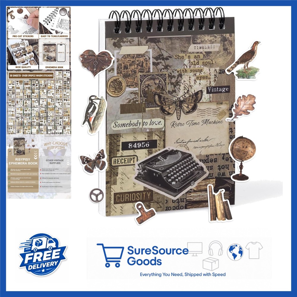 Pre-Cut Vintage Stickers Book 595PCS Washi Paper for DIY Crafts Dark Academia