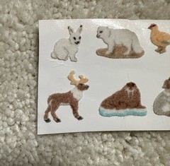 Vintage Fuzzy Flocked Mini Arctic Animal Stickers, Used, Sheet Is 1.5“ X 2.5“