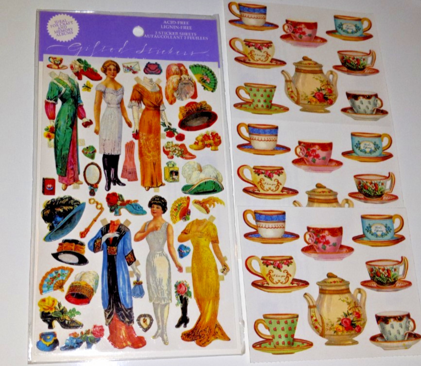New Punch Studios Gifted Line Stickers Victorian Dress Dolls Ladies and Teacups