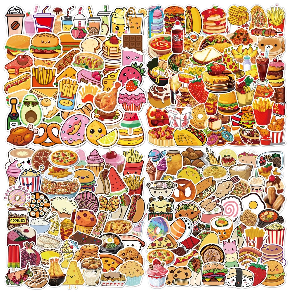 200 Pcs Cute Fast Food Stickers Self Adhesive Decorative Decals for Scrapbooking