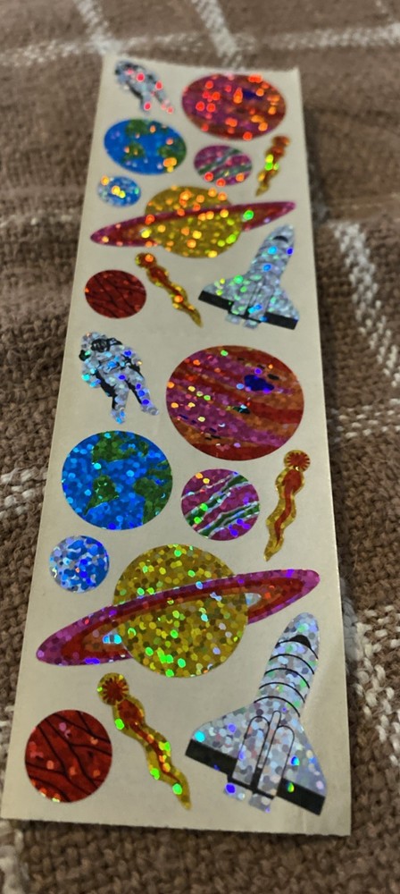 Hambly Prismatic Stickers Space Astronaut Glitter Earth Saturn Planets 1 Sheet