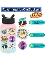 50 Pack Travel around the World Stickers Vinyl Laptop Stickers Waterproof Travel