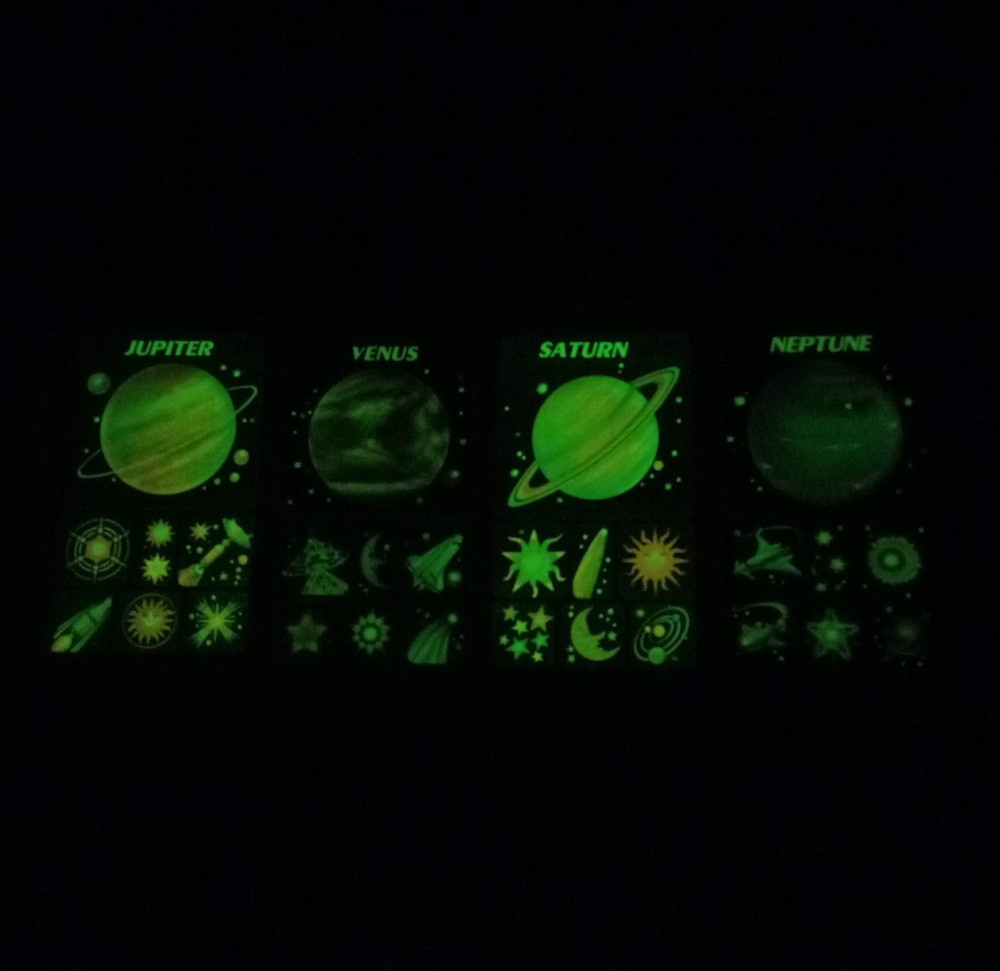 4 Vintage Twin Seven Prismatic Fluorescent Stickers Planets Venus Saturn Jupiter
