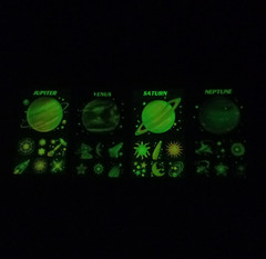 4 Vintage Twin Seven Prismatic Fluorescent Stickers Planets Venus Saturn Jupiter
