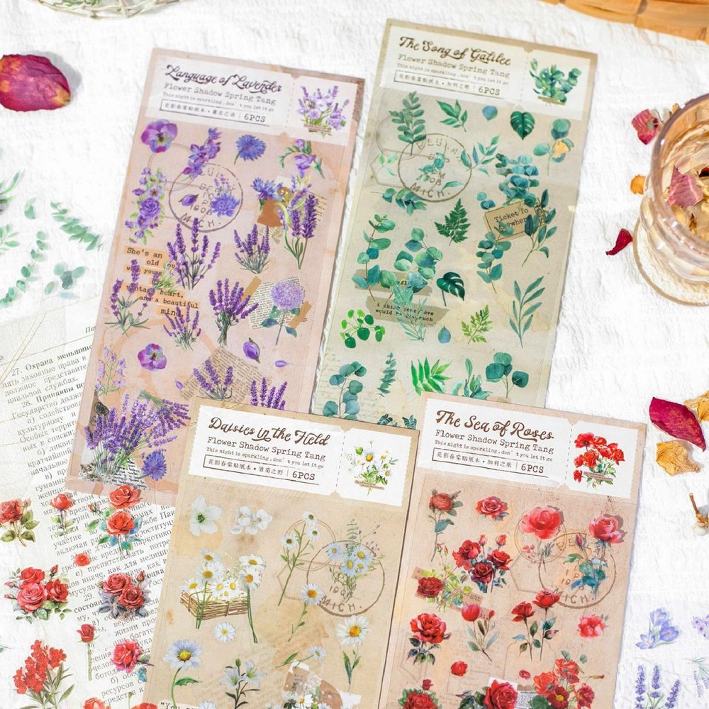 Pressed Flowers PET Flat Stickers Journal Card Seal Resin Art Scrapbook Sticker