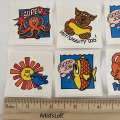 Vintage Stickers Lot of 33 Elephant Mouse Cat Dog Frog Octopus Fish Clown