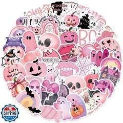 50pcs Pink Halloween Stickers,Pink Ghost and Pumpkin Sticker Kawaii Ghost Sty