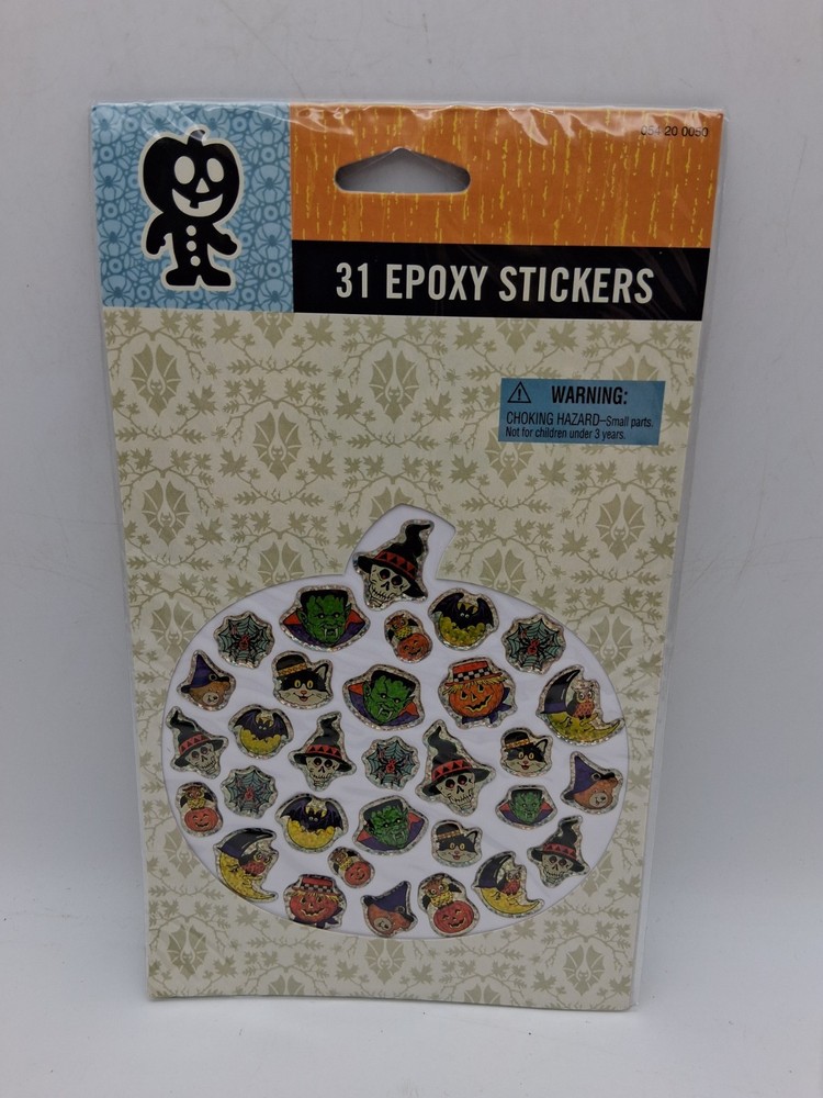 Vintage Halloween 31 Epoxy Puffy Sticker Sheet Shiny NOS 2003 Sealed Mini