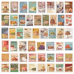 Vintage Aesthetic Food Postage Stamp Stickers for Adults – Gourmet