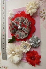 RED Floral Lace GREY IVORY SILVER Mix Fabric 8 Flower Pack 25-90mm Manor House