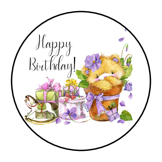 HAPPY BIRTHDAY TEDDY BEAR ENVELOPE SEALS STICKERS LABELS 1.5″ ROUND (30) CUTE