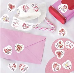40 PCs Heart Shaped 1” Valentines Day Stickers Env Seals 8 Designs great quality
