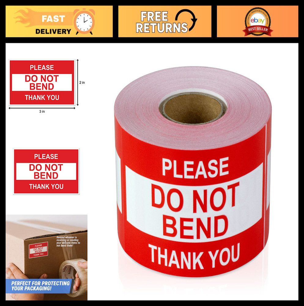 1200 Count Do Not Bend Sticker Labels – 3×2 Inch Rectangle Shipping & Handling W