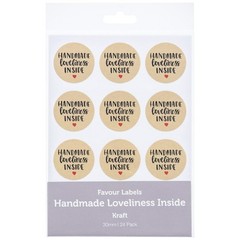 Market Stall Labels «Handmade Loveliness Inside» Stickers Brown Heart 24 Pack