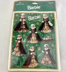 Retro Vintage Hallmark CHRISTMAS BARBIE RED GOLD DRESS 24 Stickers 4 Sheets 1996