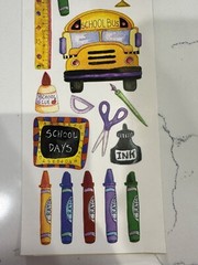 Miss Elizbeth’s 2-Sided Value School Day Stickers Crayons Bus Globe Scrapbooking