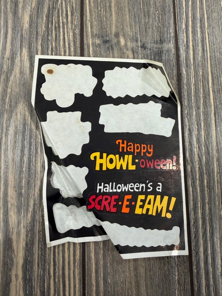 VTG HALLOWEEN STICKER 2 Stickers BLACK ORANGE SCARY HORROR Partial Sheet