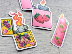 Smoking Lighter Fun Hippie Colorful Strawberry Stickers Lot Of 3 Pc Pcs