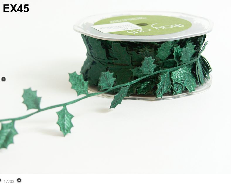 Satin Cutouts Ribbon – May Arts – EX45 – Green Holly – 2 Yards
