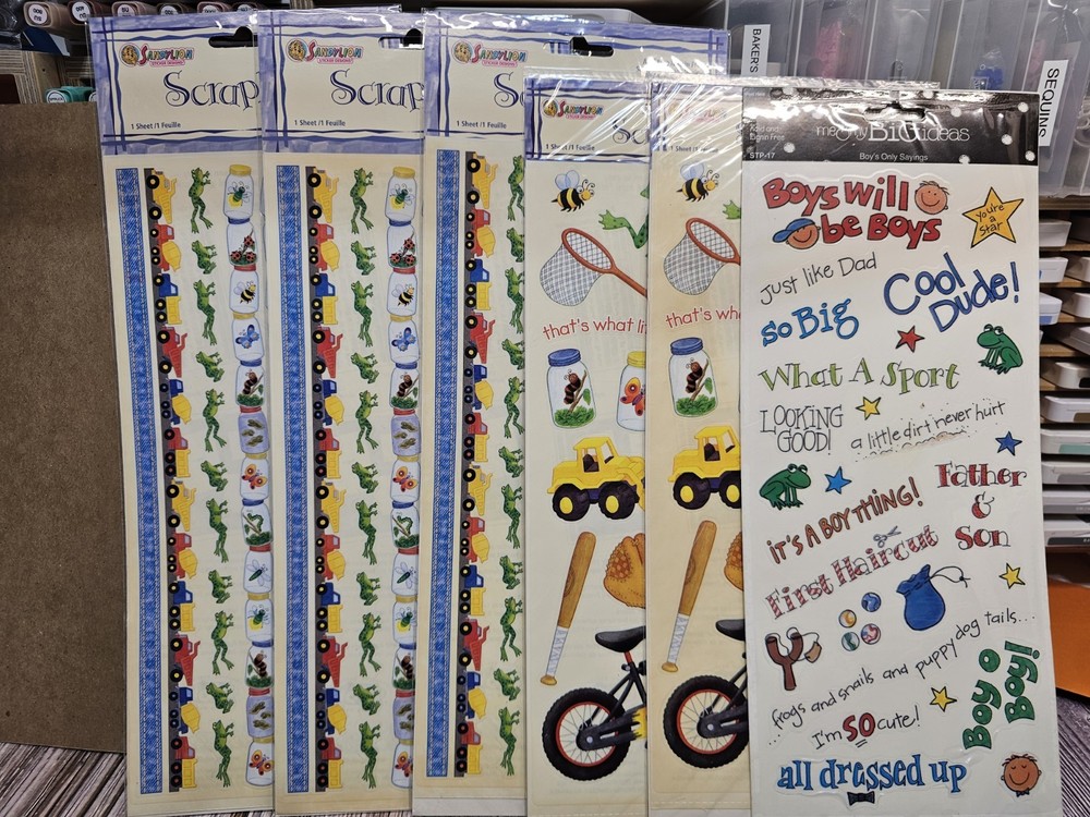 6 SETS SANDYLION ESSENTIALS LITTLE BOY SCRAPBOOKING Stickers TOYS TRUCK FROG