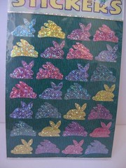 Vtg Glitter Easter Bunny Stickers 1 Sheet Paper Magic Blue Pink Yellow Purple