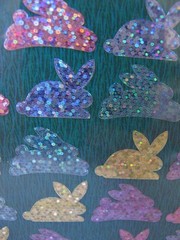 Vtg Glitter Easter Bunny Stickers 1 Sheet Paper Magic Blue Pink Yellow Purple