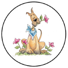 ADORABLE DOG WITH FLOWER IN MOUTH ENVELOPE SEALS LABELS STICKERS PARTY FAVORS