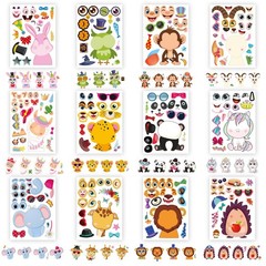 48 PCS Make a Face Stickers Sheets for Kids, Make Your Own Animal Mix and Mat…