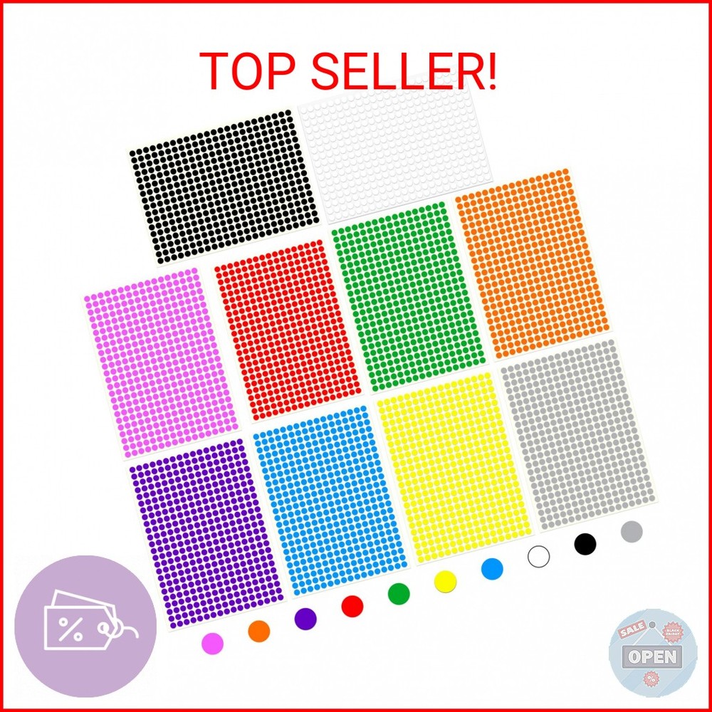4080 Pcs Small Colored Dot Stickers 1/4″ 3/8″ & 1/2″ Round Circle Stickers Tiny