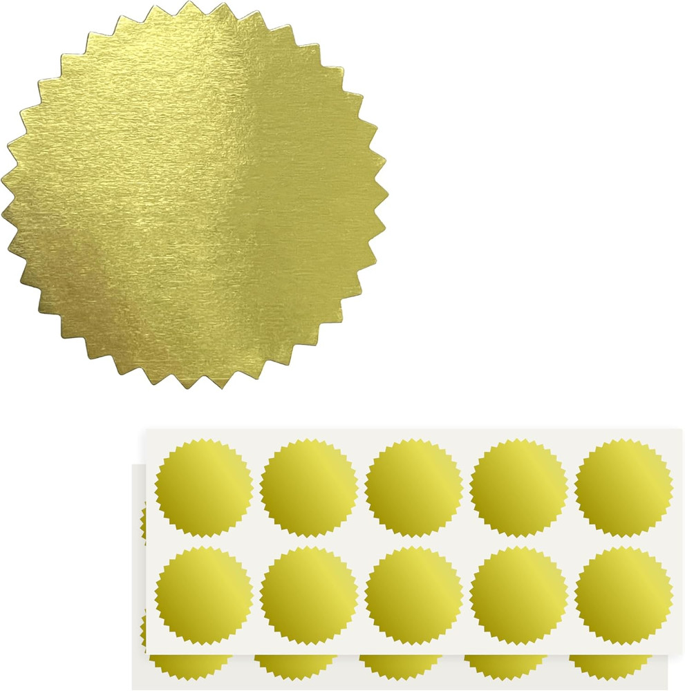 Gold Foil Embossing Stickers, 2 Inch, 200 Pcs, Self-Adhesive Seals