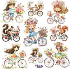Violette Stickers Girls & Squirrels on Bikes Crafts Planner Supply Scrapbook
