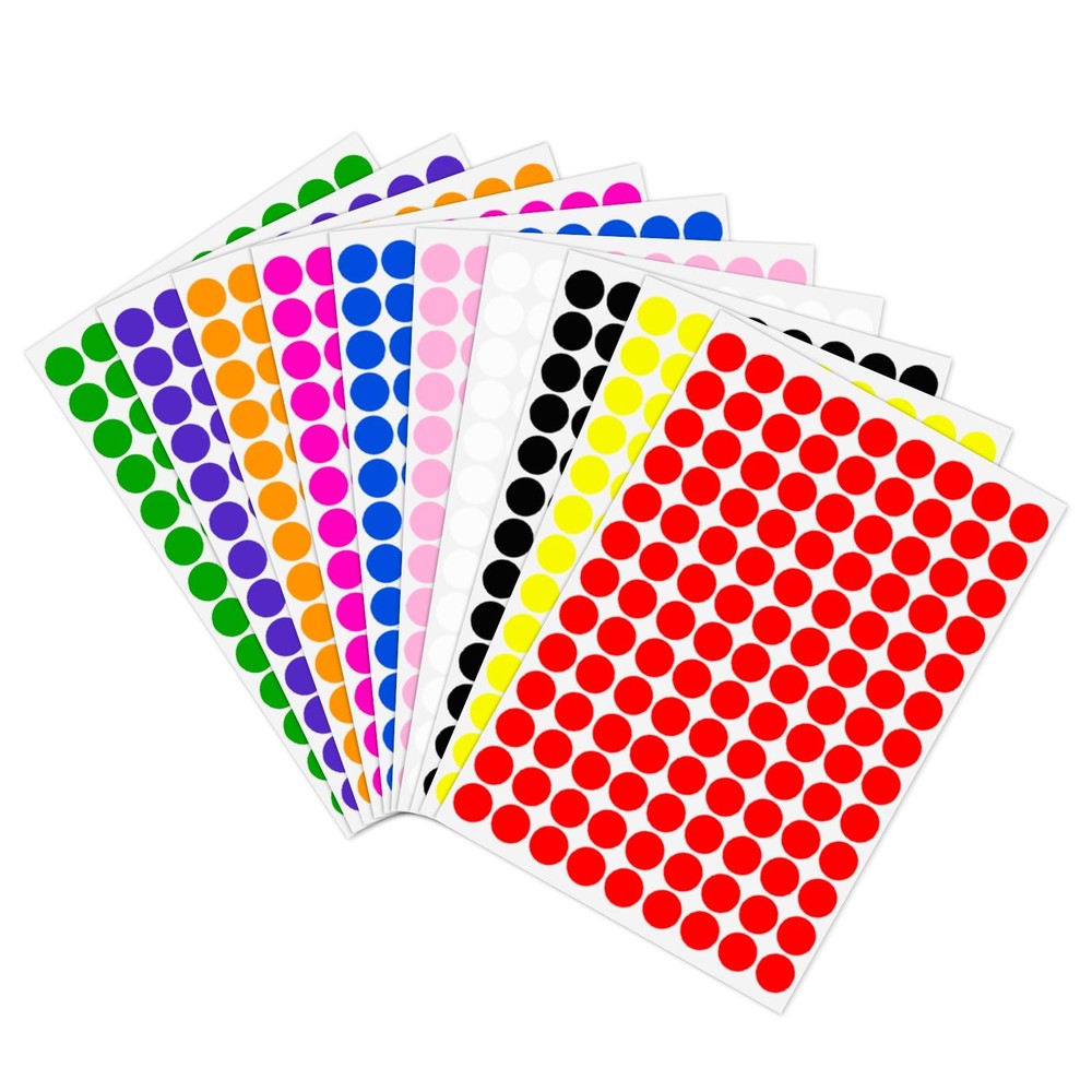 2340 PCS Colored Dot Stickers 1/2″ Color Round Circle 1/2 INCH, Multicolored