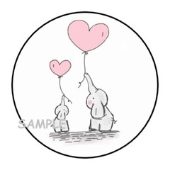 30 ELEPHANTS ENVELOPE SEALS LABELS STICKERS 1.5″ ROUND PINK HEARTS BABY SHOWER
