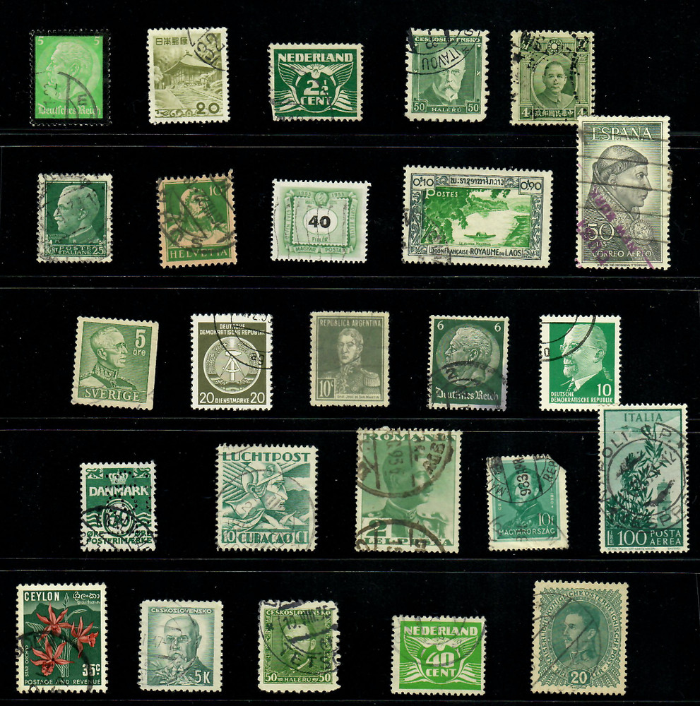 25 Green Worldwide Used Stamps Color Lot — Crafts Art (WM273)