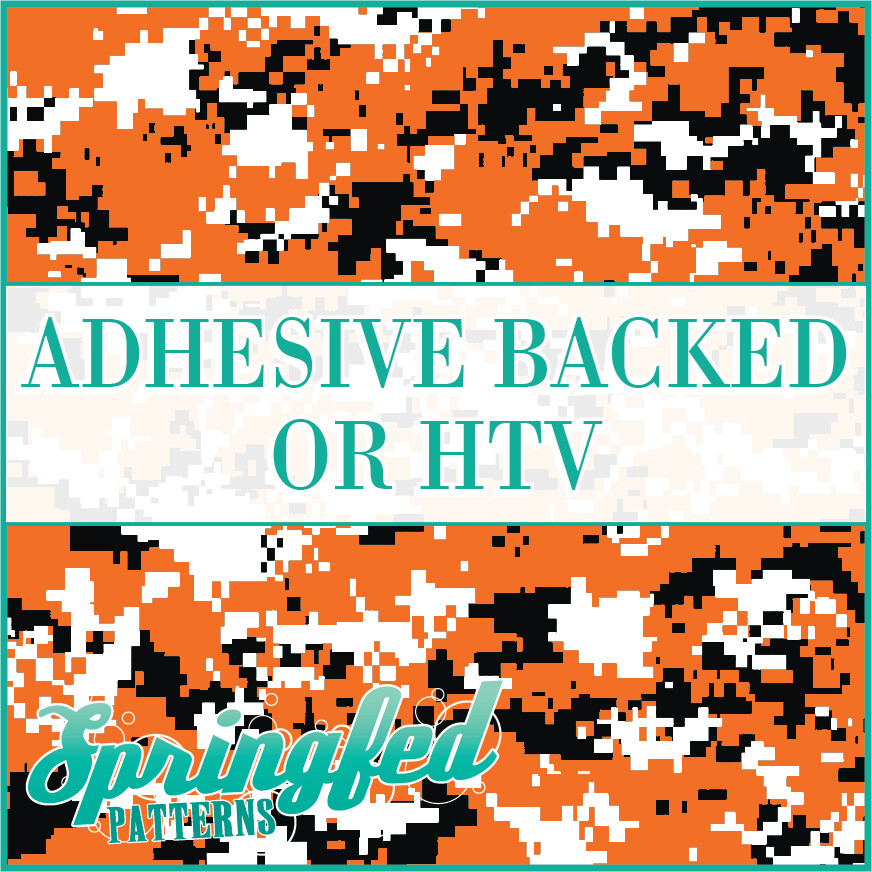 Digital CAMO in Orange, Black & White Adhesive Vinyl or HTV Heat Transfer Vinyl