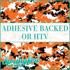 Digital CAMO in Orange, Black & White Adhesive Vinyl or HTV Heat Transfer Vinyl